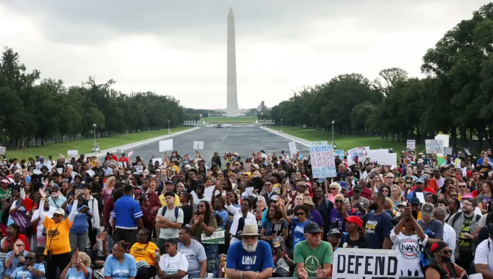 Thousands take to Washington as leaders flag rollback of voting and civil rights protections
