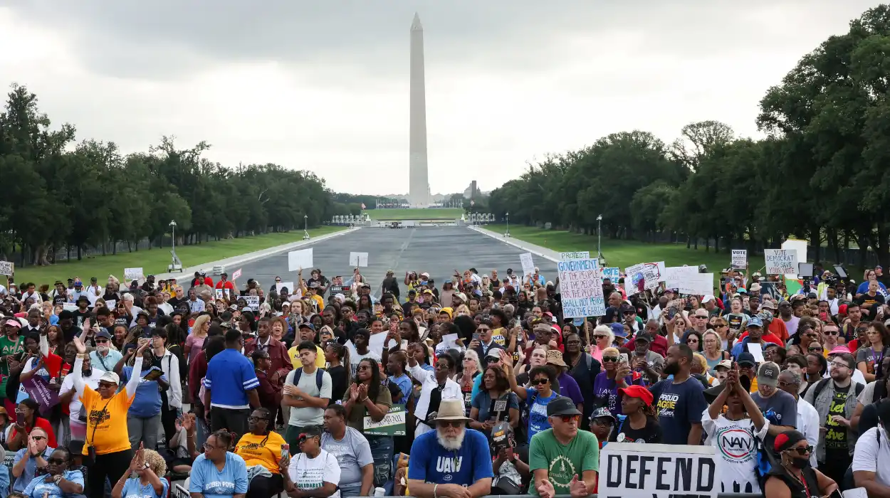 Thousands take to Washington as leaders flag rollback of voting and civil rights protections